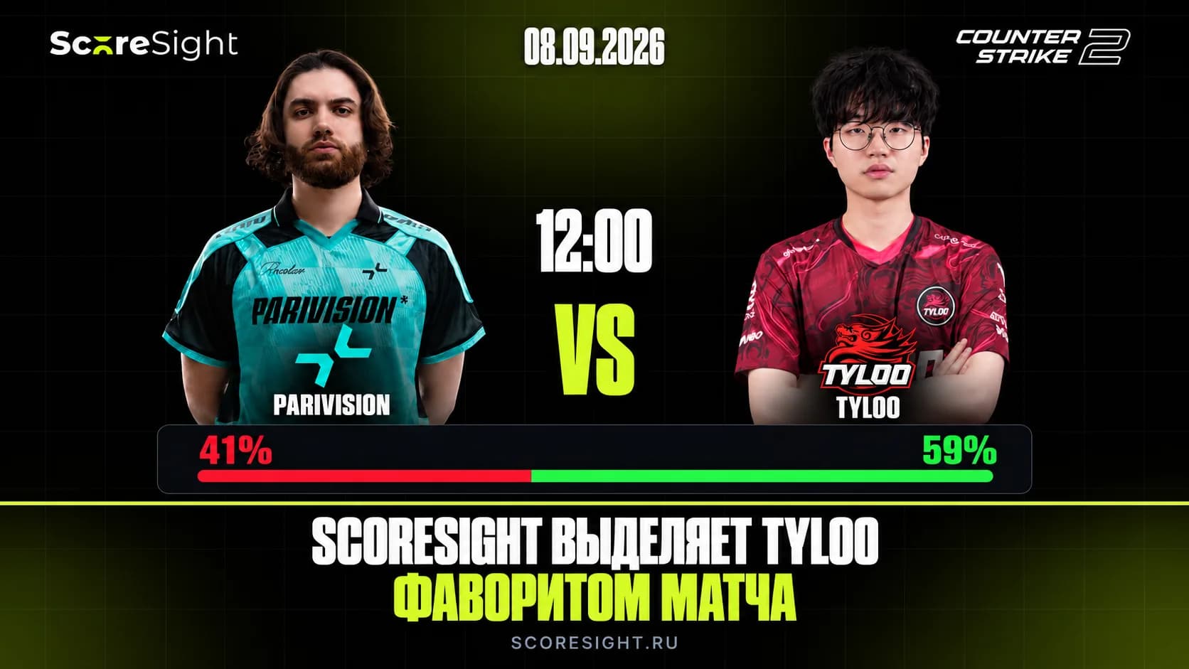 Прогноз PARIVISION против TYLOO: ScoreSight выбрал фаворита матча