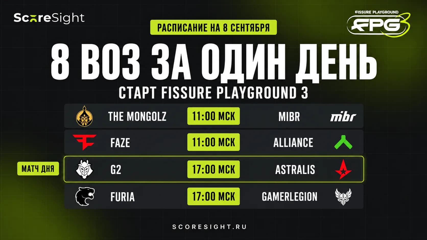 Матчи FISSURE Playground 3: расписание 8 сентября
