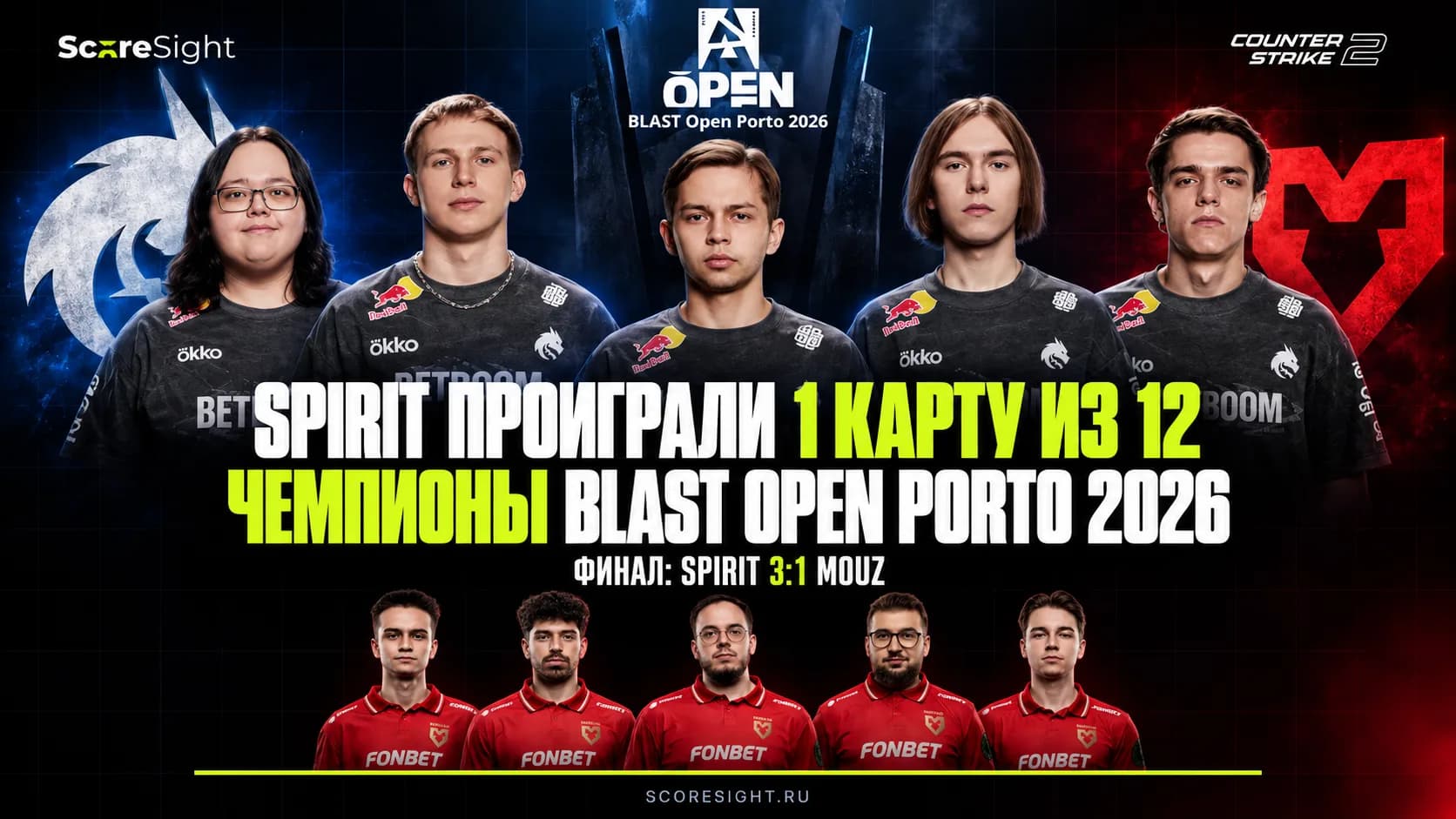 Итоги BLAST Open Porto 2026: Spirit победили MOUZ в финале