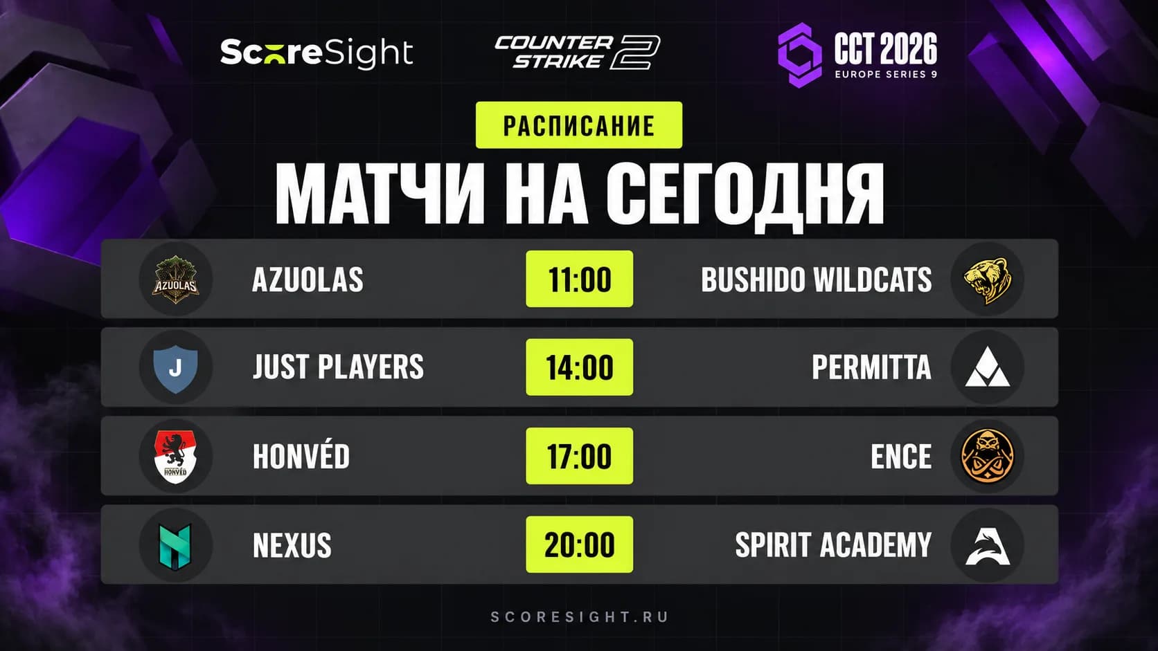 CCT 2026 Europe Series 9: расписание матчей на 17 сентября